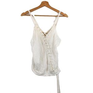 NWT Rebellion White Crochet Crepe Spaghetti Strap Cami Tank Top S
